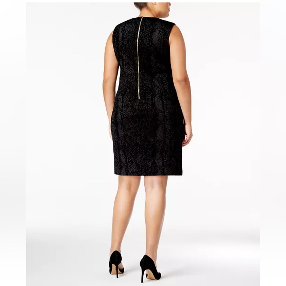 Calvin Klein Plus Size Sheath Dress | Black Textured Snakeskin Print | 18W - Picture 2 of 6